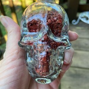 NEW Red Jasper Skull Head Jar filled with Red Jasper Crystals gemstones